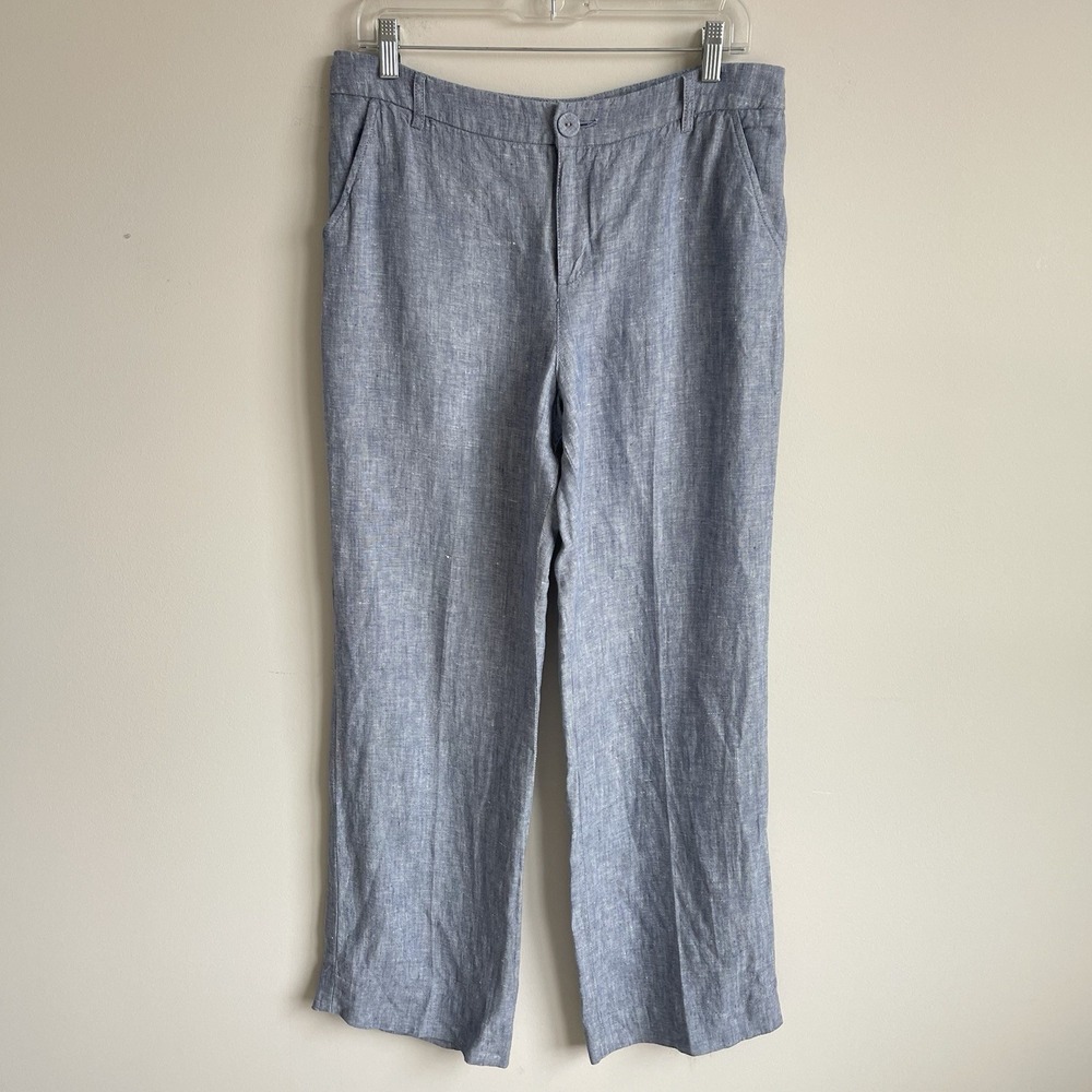 Garnet Hill Classic Linen Trouser Pants Women's 6 Blue Coastal Resortwear Beachy